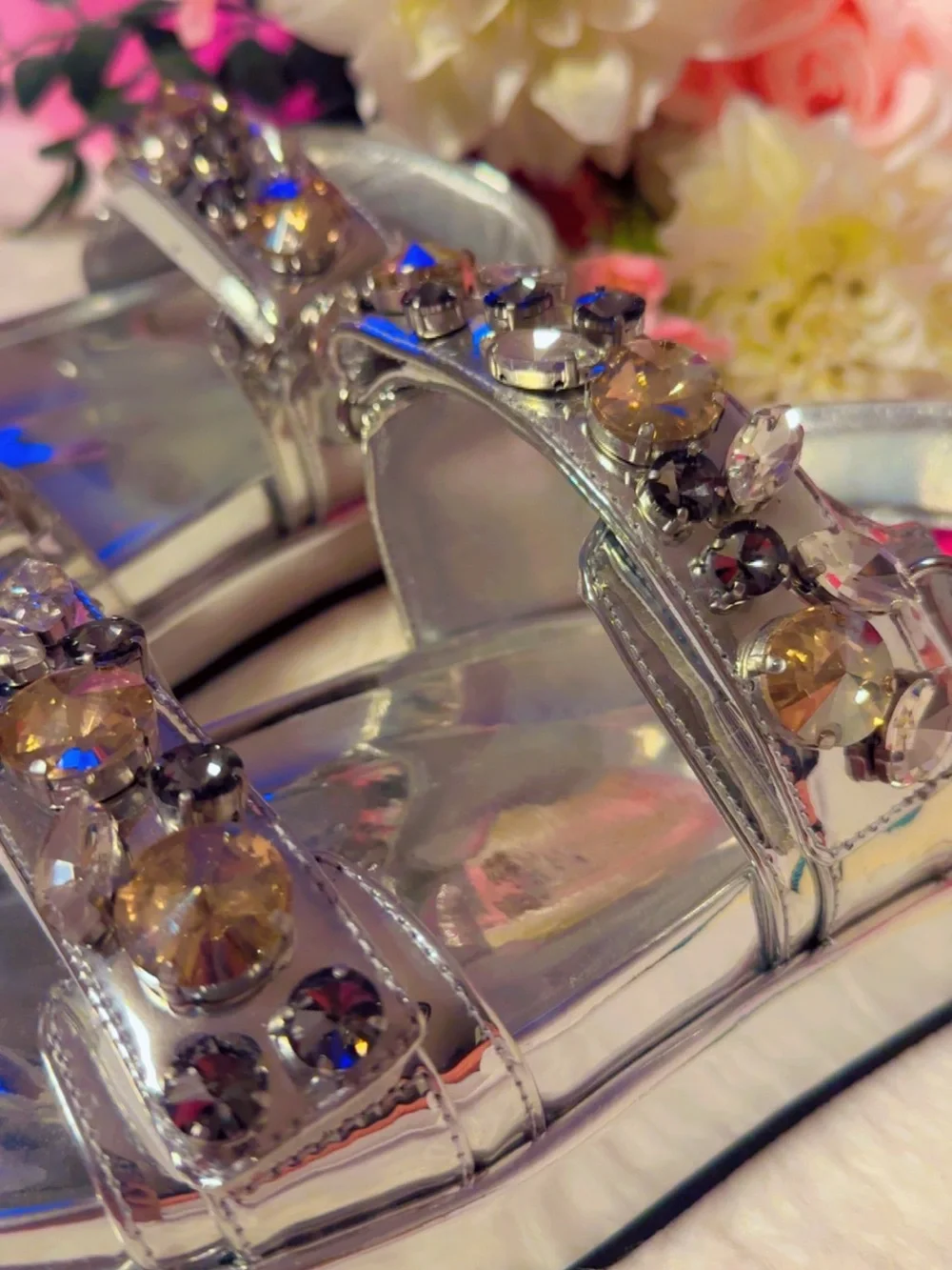 Tory Burch Girls' Silver Jeweled Slide Sandals